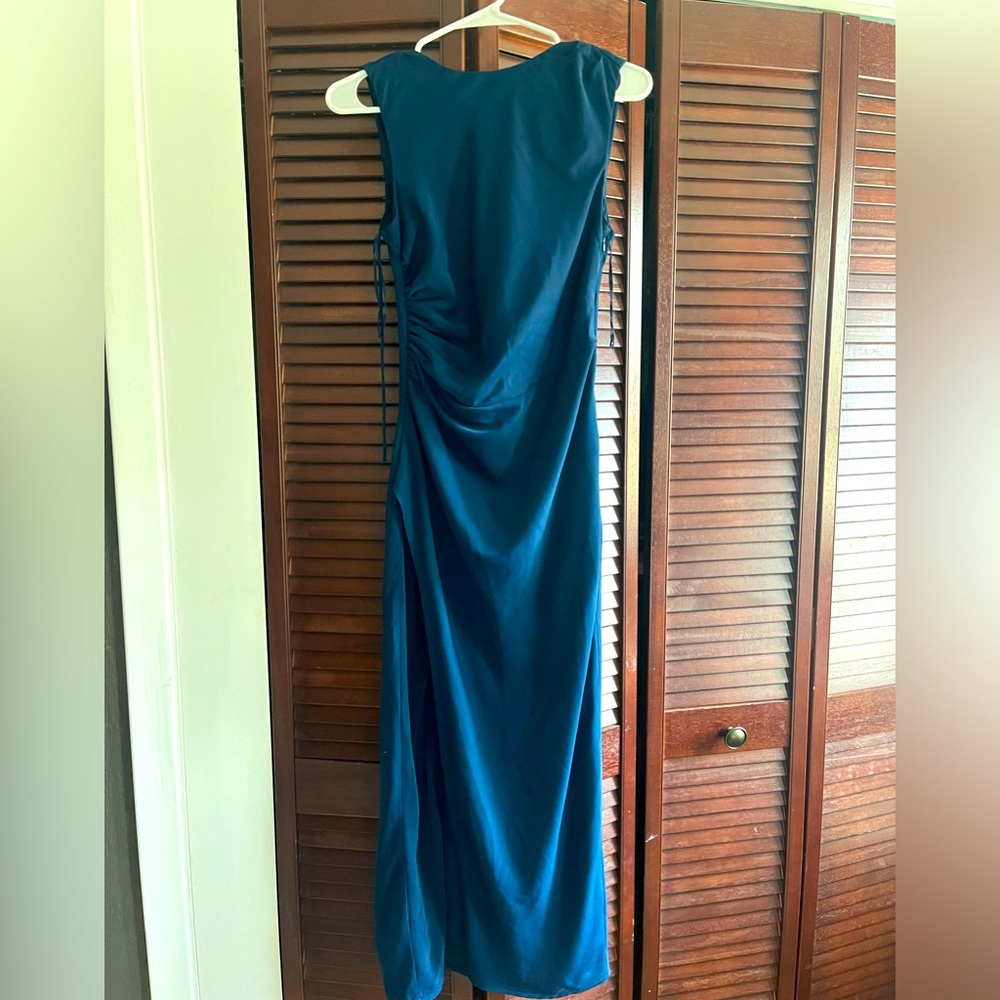 Abercrombie and Fitch Draped Midi Navy Blue Dress with plunging back